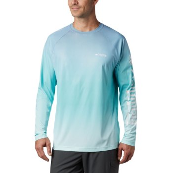 Columbia PFG Terminal Deflector Printed Long Sleeve, Sudaderas Turquesa Claro Para Hombre | 317924-G